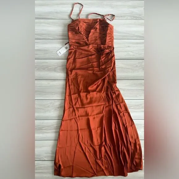 AZAZIE Desi Sheath Halter Corset Stretch Satin Dress Orange Size 12 NWT - Picture 5 of 11